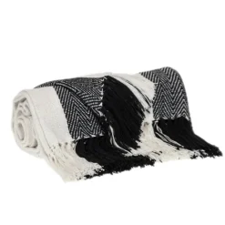 Kirkland's Home Black Chalet Striped Fringe Throw- Blankets & Throws