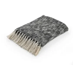 Kirkland's Home Black Chambray Fringe Throw- Blankets & Throws