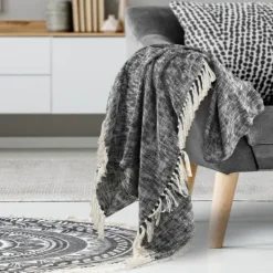 Kirkland's Home Black Chambray Fringe Throw- Blankets & Throws
