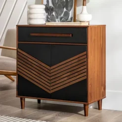 Kirkland's Home Black Chevron Wood Single Drawer Cabinet- Cabinets & Sideboards