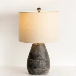 Kirkland's Home Black Concrete Porter Table Lamp- Table Lamps