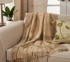 Kirkland's Home Black Cotton Plaid Oaker Throw Blanket- Blankets & Throws