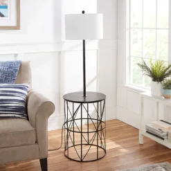 Kirkland's Home Black Cross Caged Table Base Floor Lamp- Floor Lamps