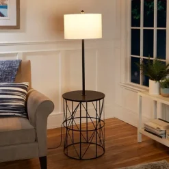 Kirkland's Home Black Cross Caged Table Base Floor Lamp- Floor Lamps