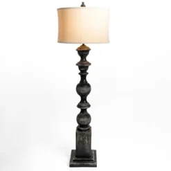 Kirkland's Home Black Distressed Carved Floor Lamp- Floor Lamps