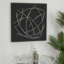 Kirkland's Home Black Frame Silver Abstract Lines Wall Plaque- Wall Plaques