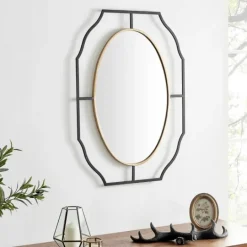 Kirkland's Home Black Gold Scalloped Oval Frame Wall Mirror- Decorative Mirrors