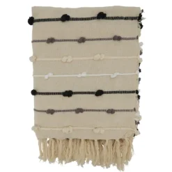 Kirkland's Home Black Gray Dot Striped Throw Blanket- Blankets & Throws