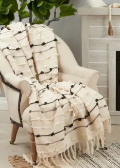 Kirkland's Home Black Gray Dot Striped Throw Blanket- Blankets & Throws