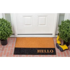 Kirkland's Home Black Hello Bold Stripe Coir Doormat, 24 In.- Doormats