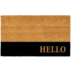 Kirkland's Home Black Hello Bold Stripe Coir Doormat, 30 In.- Doormats