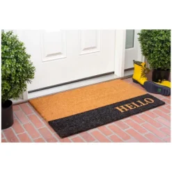 Kirkland's Home Black Hello Bold Stripe Coir Doormat, 30 In.- Doormats