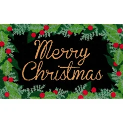 Kirkland's Home Black Holly Merry Christmas Doormat- Doormats