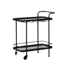 Kirkland's Home Black Iron And Glass Top Bar Cart- Kitchen Islands & Bar Carts
