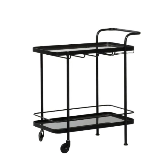 Kirkland's Home Black Iron And Glass Top Bar Cart- Kitchen Islands & Bar Carts