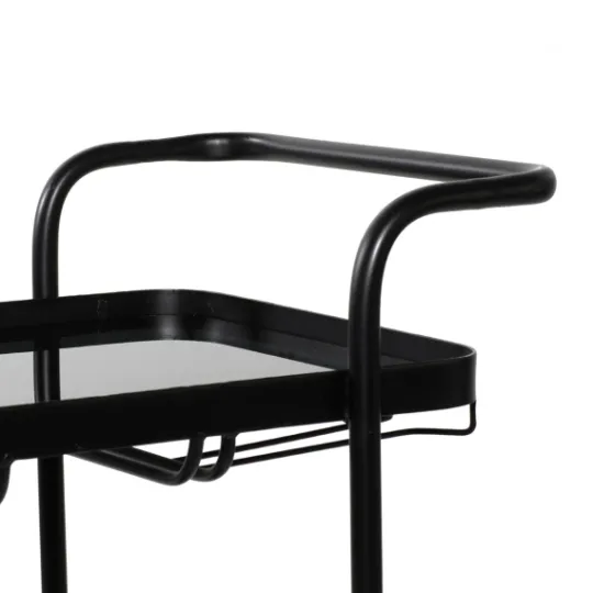 Kirkland's Home Black Iron And Glass Top Bar Cart- Kitchen Islands & Bar Carts