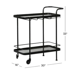 Kirkland's Home Black Iron And Glass Top Bar Cart- Kitchen Islands & Bar Carts