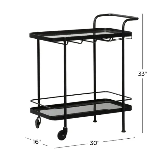 Kirkland's Home Black Iron And Glass Top Bar Cart- Kitchen Islands & Bar Carts