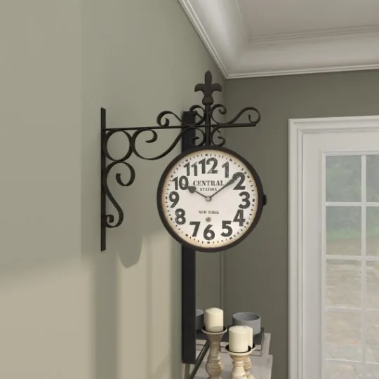 Kirkland's Home Black Iron Double Sided Scroll Wall Clock- Clocks