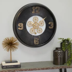Kirkland's Home Black Iron Frame Bronze Numeral Wall Clock- Clocks