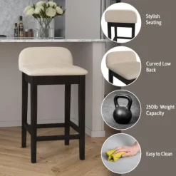 Kirkland's Home Black Lowback Padded Counter Stool- Bar Stools & Counter Height Stools