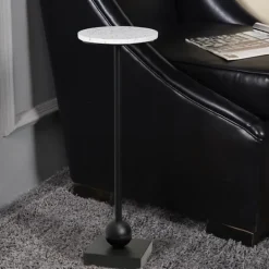 Kirkland's Home Black Marble Top Pedestal Cocktail Table- Accent & End Tables