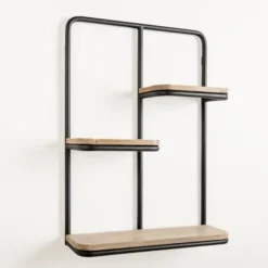 Kirkland's Home Black Metal & Natural Wood Rounded Edge Wall Shelf- Shelves