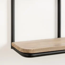 Kirkland's Home Black Metal & Natural Wood Rounded Edge Wall Shelf- Shelves