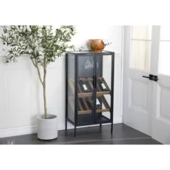 Kirkland's Home Black Metal And Brown Wood Standing Wine Rack- Kitchen Islands & Bar Carts