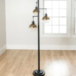 Kirkland's Home Black Metal And Glass 3-Arm Floor Lamp- Floor Lamps