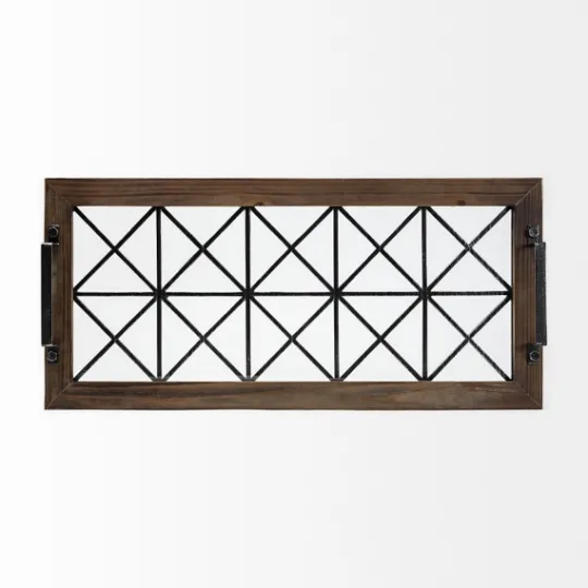 Kirkland's Home Black Metal And Glass Tray- Decorative Trays
