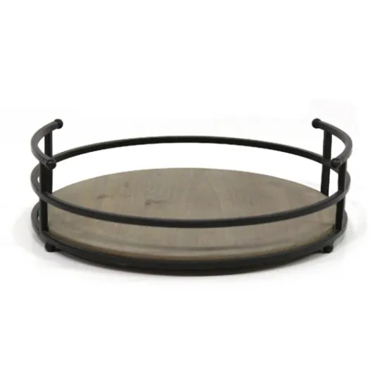 Kirkland's Home Black Metal And Light Wooden Stained Tray- Decorative Trays