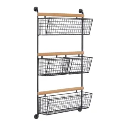 Kirkland's Home Black Metal 4-Basket Wall Shelf- Wall Storage