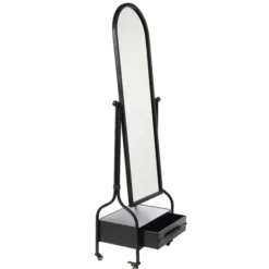Kirkland's Home Black Metal Cheval Frame Mirror With Drawer- Full Length & Floor Mirrors