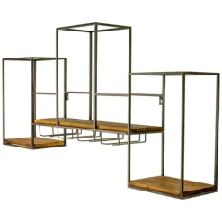 Kirkland's Home Black Metal Cubed Wood With Wine Bar- Shelves