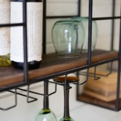 Kirkland's Home Black Metal Cubed Wood With Wine Bar- Shelves