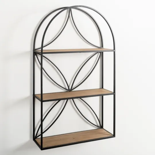 Kirkland's Home Black Metal Flower Frame 3-Tier Wall Shelf- Shelves