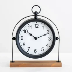 Kirkland's Home Black Metal Frame With Wood Base Tabletop Clock- Decorative Accents