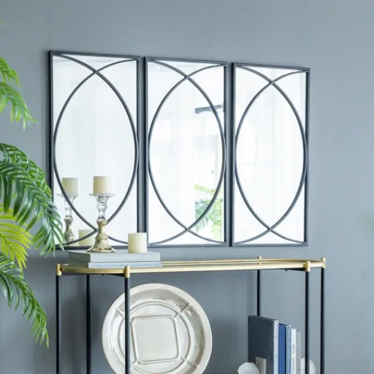 Kirkland's Home Black Metal Geometric Wall Mirrors, Set Of 3- Decorative Mirrors