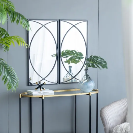 Kirkland's Home Black Metal Geometric Wall Mirrors, Set Of 3- Decorative Mirrors