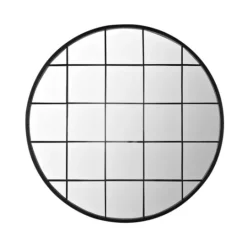 Kirkland's Home Black Metal Grid Frame Round Wall Mirror- Decorative Mirrors