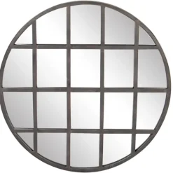 Kirkland's Home Black Metal Grid Overlay Round Mirror- Decorative Mirrors
