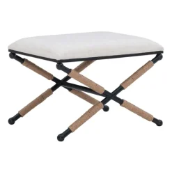 Kirkland's Home Black Metal Legs Accent Stool With Rope Detail- Benches & Ottomans