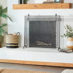 Kirkland's Home Black Metal Mesh Fireplace Screen- Fireplace Accessories
