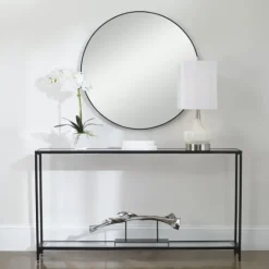 Kirkland's Home Black Metal Mirrored Top Console Table- Console Tables