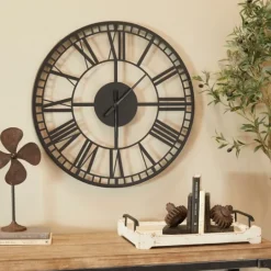 Kirkland's Home Black Metal Open Frame Wall Clock- Clocks