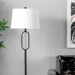 Kirkland's Home Black Metal Oval Gold Center Floor Lamp- Floor Lamps