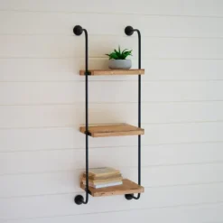 Kirkland's Home Black Metal Pipe Three-Tier Wall Mounted Shelf- Shelves