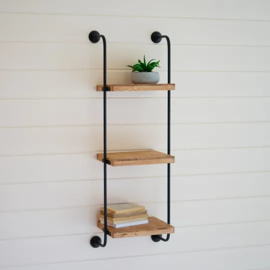 Kirkland's Home Black Metal Pipe Three-Tier Wall Mounted Shelf- Shelves
