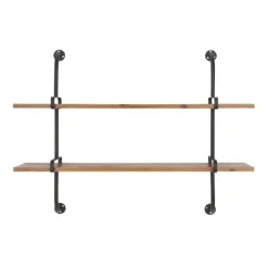 Kirkland's Home Black Metal Pipe Two-Tier Wall Mounted Shelf- Shelves